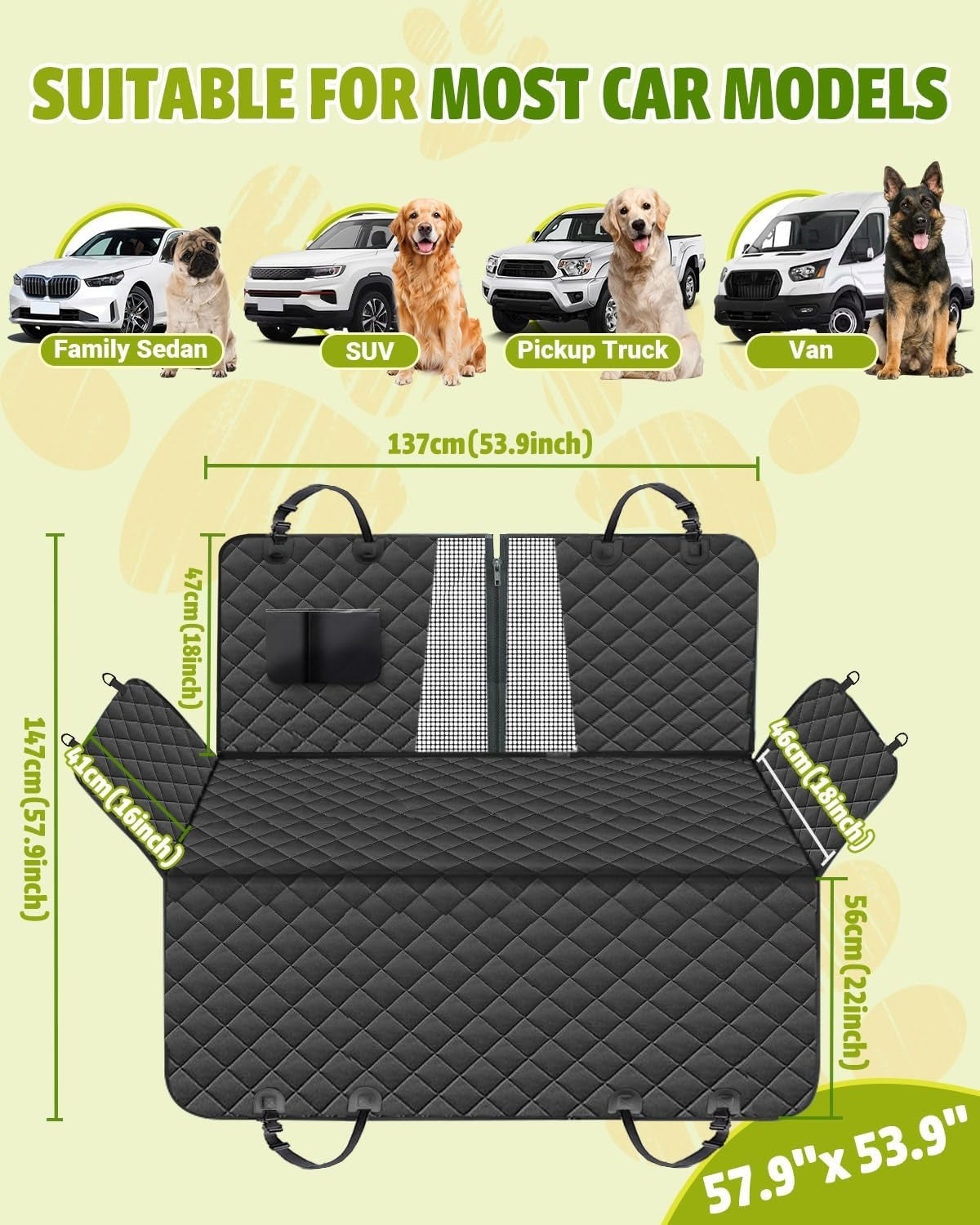 Dog Car Seat Cover Waterproof – Back Seat Protector for Dogs