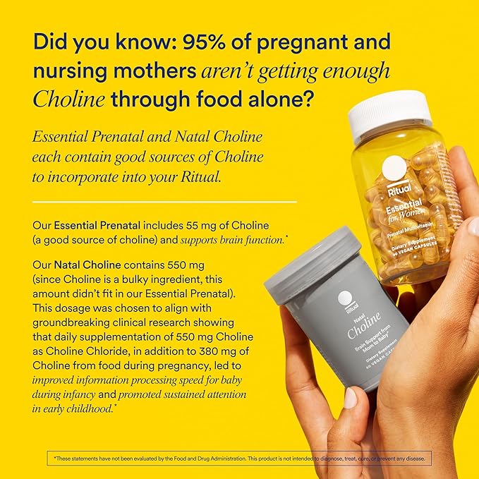 Ritual Prenatal Vitamins for Women Folate & Choline for Neural Tube Support, Omega-3 DHA for Fetal Brain Development, Iron, Calcium-Helper D3 & K2, Non-GMO, Vegan, Citrus, 30 Days